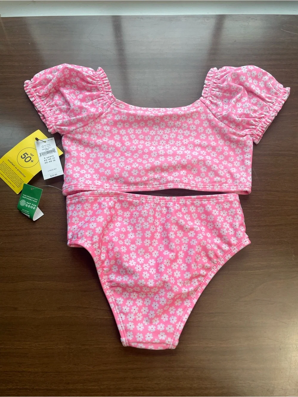 GAP Pink Floral Daisy Girls Two-Piece Swim Set